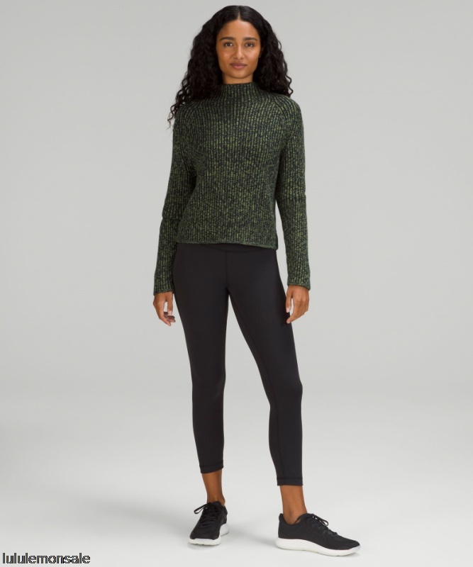 Lululemon Damen DELULU467 | Grüner Laub Pullover Aus Einer Baumwoll-kaschmir-mischung Mit Stehkragen